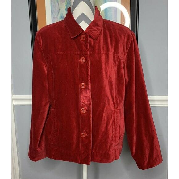 Vtg Erin London Red Velvet Button Up Jacket Women’s L - Picture 8 of 8
